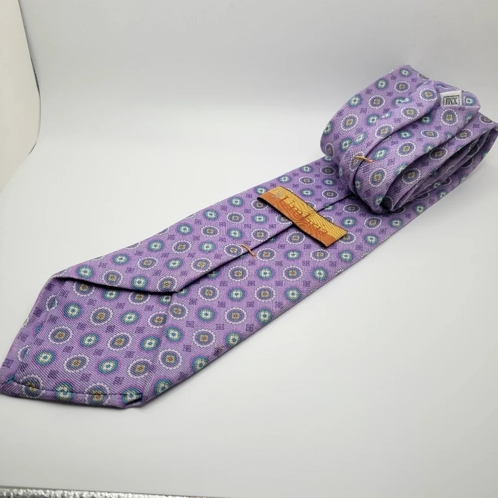 Umbria Made in England Silk Cotton Blend Purple Geometric Circles Men's Tie